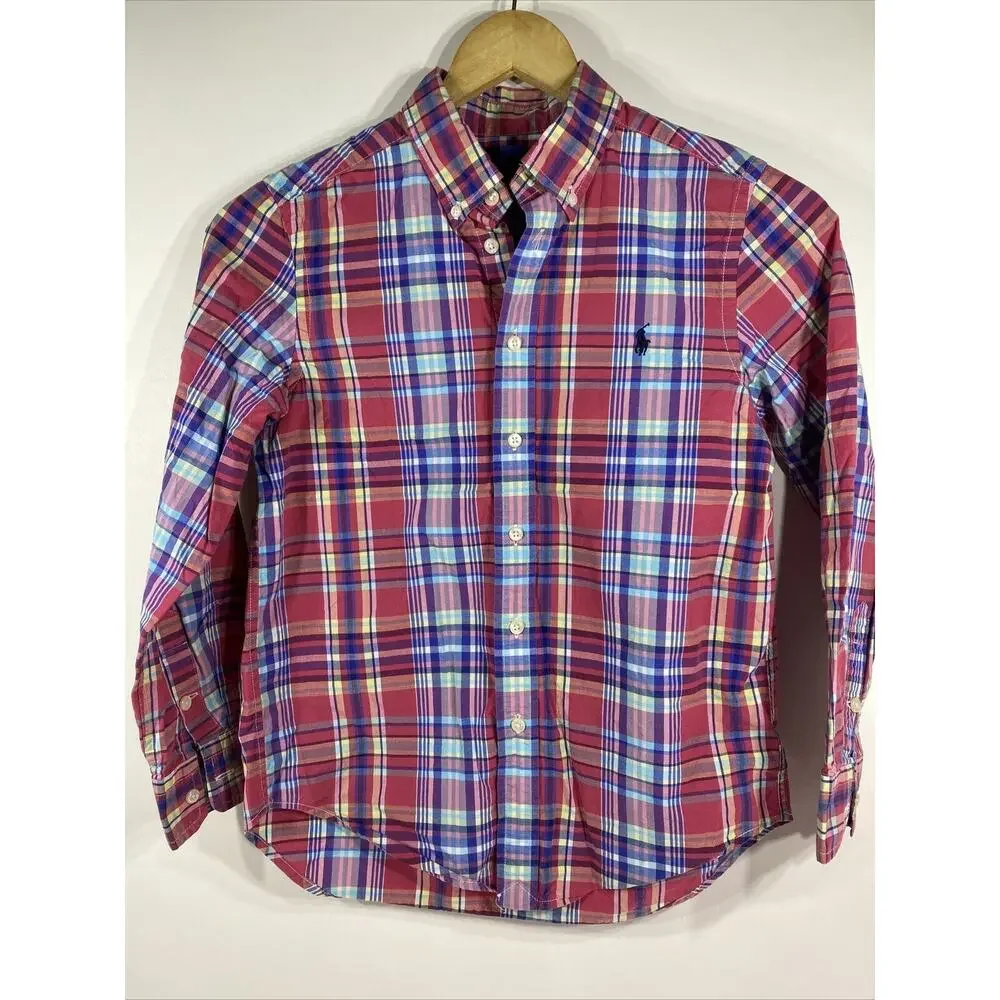 Ralph Lauren Polo Red Plaid Button Down Long Sleeve Shirt Boys Medium 10-12